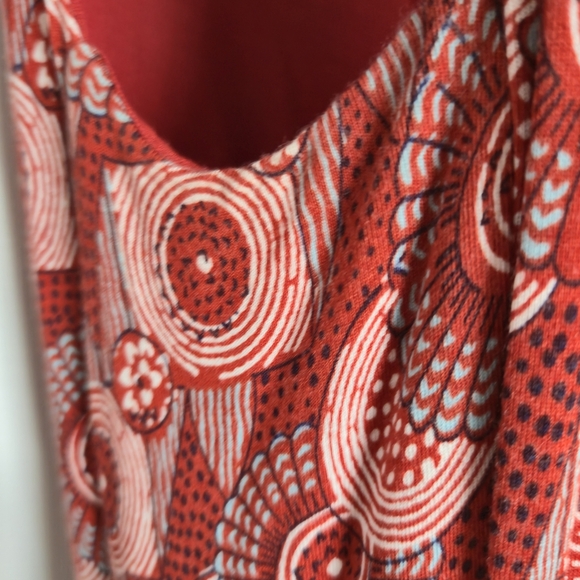 MAEVE (Anthropologie) Yvette Ruched Dress Women Geometric Design Rust Sz Large - Picture 6 of 13